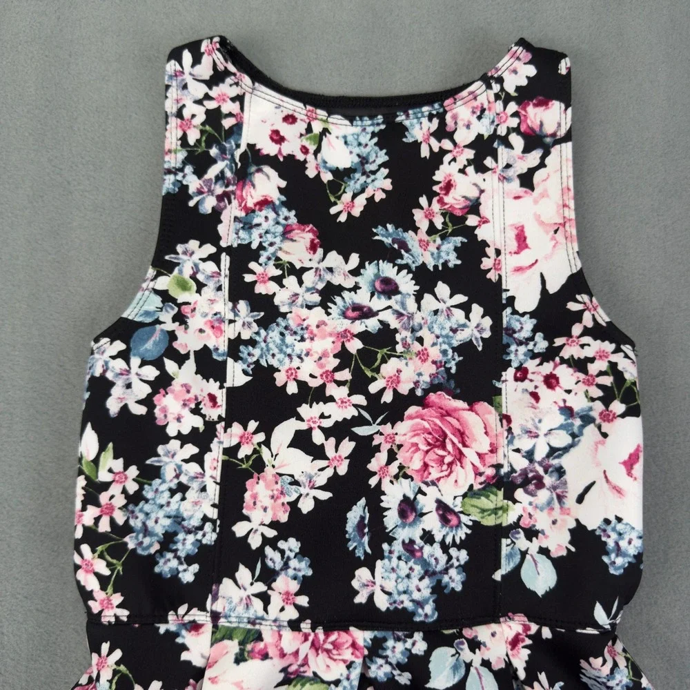 Abercrombie Kids Floral Fit and Flare Dress Size 9/10 Black Sleeveless Skater